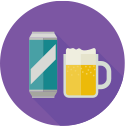图标与满杯啤酒和啤酒罐