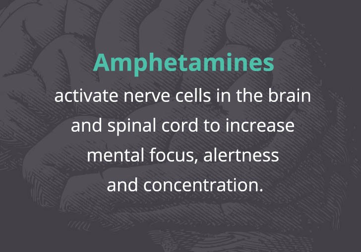 苯丙胺激活大脑和脊髓中的神经细胞，以增加精神焦点，机敏和浓度。