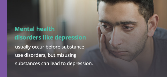 在线下载188bet抑郁症等精神健康障碍通常发生在药物使用障碍之前，但滥用药物可能导致抑郁症。