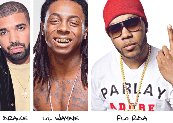 说唱歌手的拼贴:Drake, Lil' Wayne和florida -rida